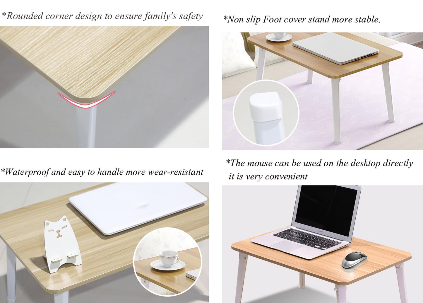 LKBBC Folding Lap Desk for Bed, 23.6 Inch Portable Laptop Stand for Couch, Bed & Floor | Bed Tray Table for Eating, Writing, Reading | Foldable Sturdy Laptop Desk for Adults, Bamboo