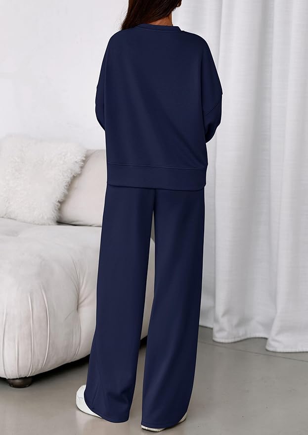 PRETTYGARDEN 2 Piece Sets For Women Fall Trendy Long Sleeve Sweatshirt Wide Leg Pants Loungewear Set Matching Sweatsuit