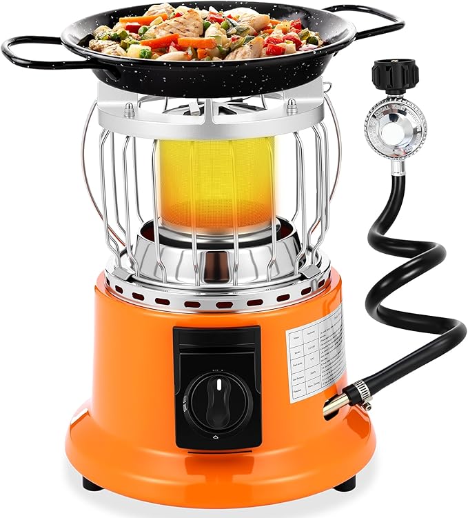 Tujoe 2 in 1 Propane Heater Stove 6000 Btu Portable Outdoor Camping Heater Cooker Gas Stove with Hose and Pressure Reducin...