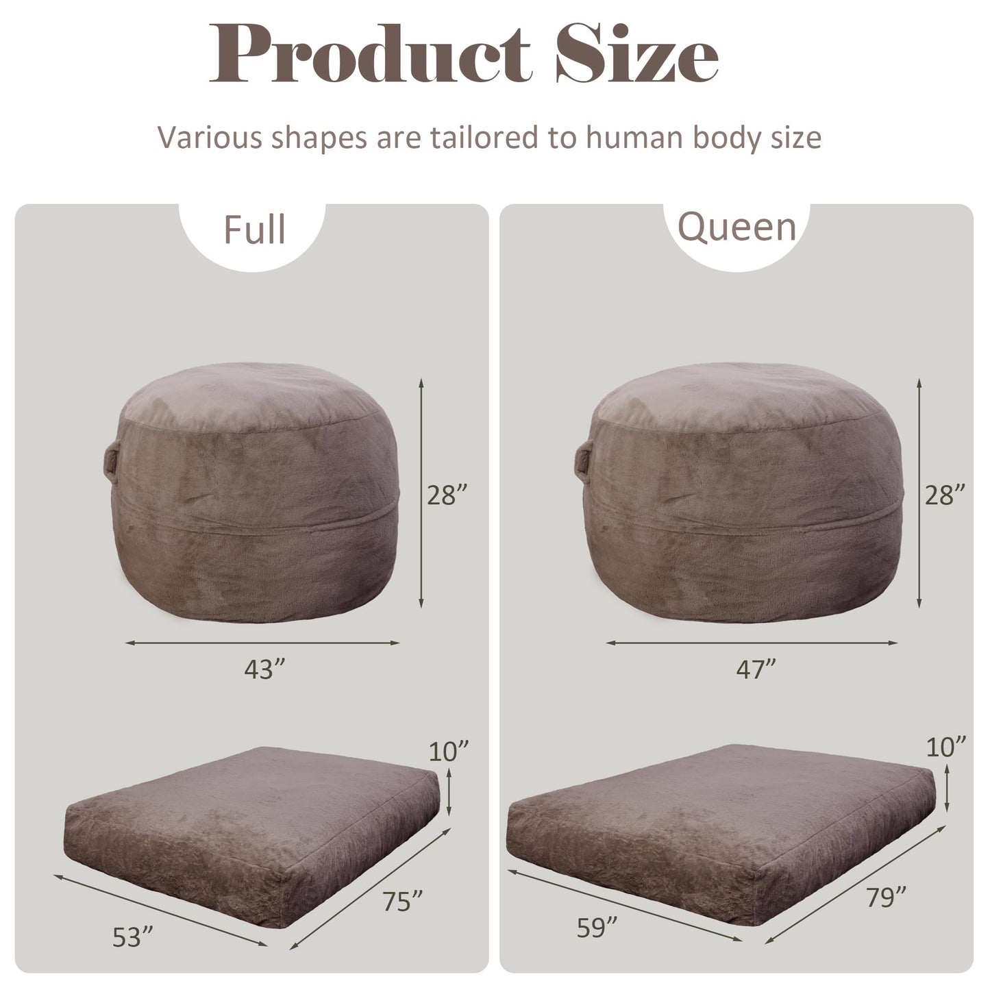 LFCREATOR Giant Bean Bag Chair for Adults, Faux Fur Bean Bag Chair Bed with Mattress Bed Use, Convertible Bean Bag Sofa Bed with Filler Included for Living Room,Bedroom, Brown.Large-Sized