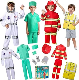 LOYO Kids Role Play Dress Up Clothes for 3-8 Years Old Play, 4 Sets Astronaut/Doctor/Fireman/Construction Costume for Kids...