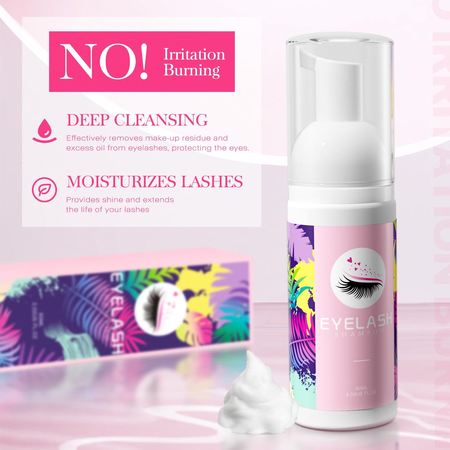 Buqikma Lash Wash for Eyelash Extension, 60Ml/2.11fl.Oz Eyelash Shampoo Kit with Lash Shampoo Brushes Gentle Lash Extension Clea