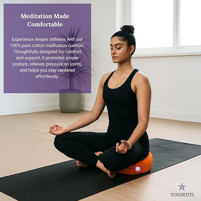 Yogikuti Meditation Cushion – 100% Pure Cotton Zafu for Comfortable Meditation & Yoga – Floor Sitting Pillow for Mindfulness & Support