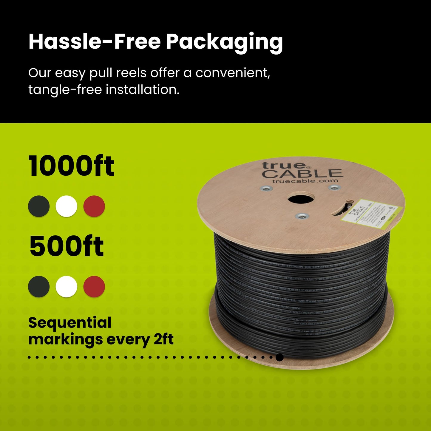 True Cable Cat6 Direct Burial Outdoor Bulk Ethernet Cable, Shielded F/Utp, 1000Ft, Black, 23Awg Solid Bare Copper, Heavy Duty Ou