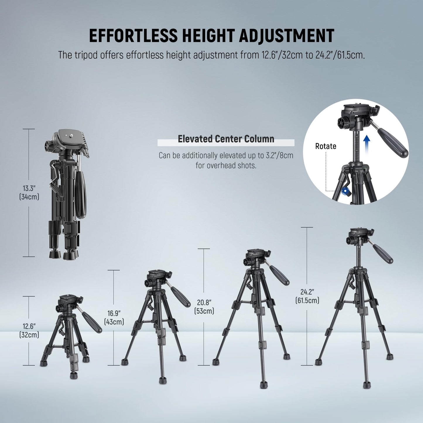 Neewer Basic Mini Desk Tripod For Camera With 3 Way Pan Tilt Head & Handle, Small Portable Metal Tabletop Selfie Stick Stand Wit