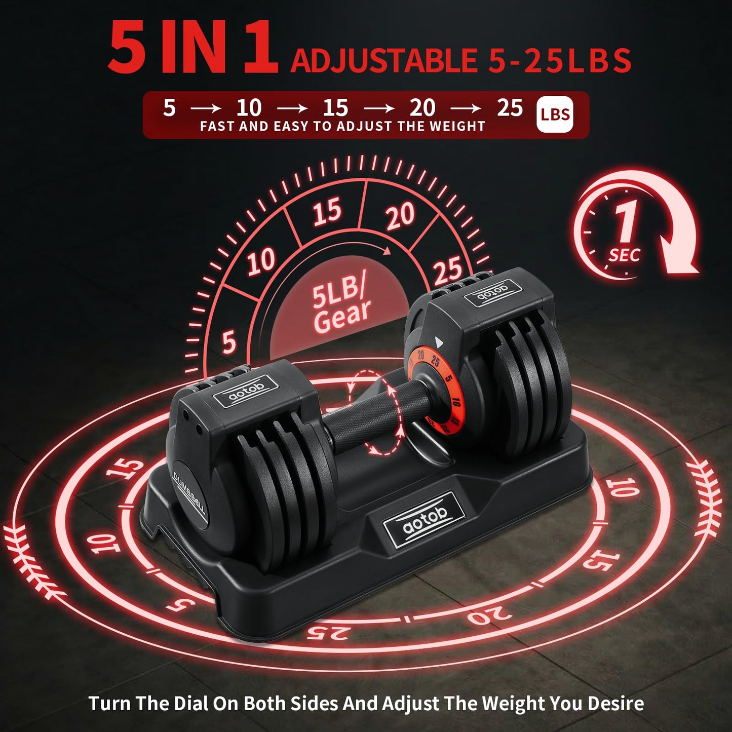 AOTOB 25 lbs (Pair) Adjustable Dumbbell Set, Dumbbells Adjusted Weight with Anti-Slip Fast Adjust Turning Handle, Dumbbel Sets Adjusting for Men and Women for Home Gym Exercise