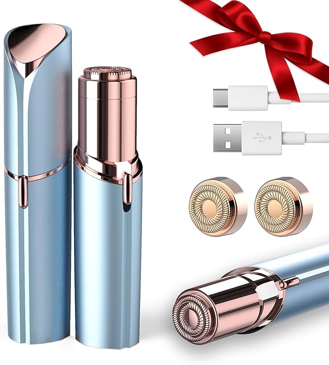 Facial Hair Removal for Women, Painless Hair Removal Device Lady Face Electric Razor for Lip, Chin,arms with USB Rechargeable Included 2 pc Replacement Heads