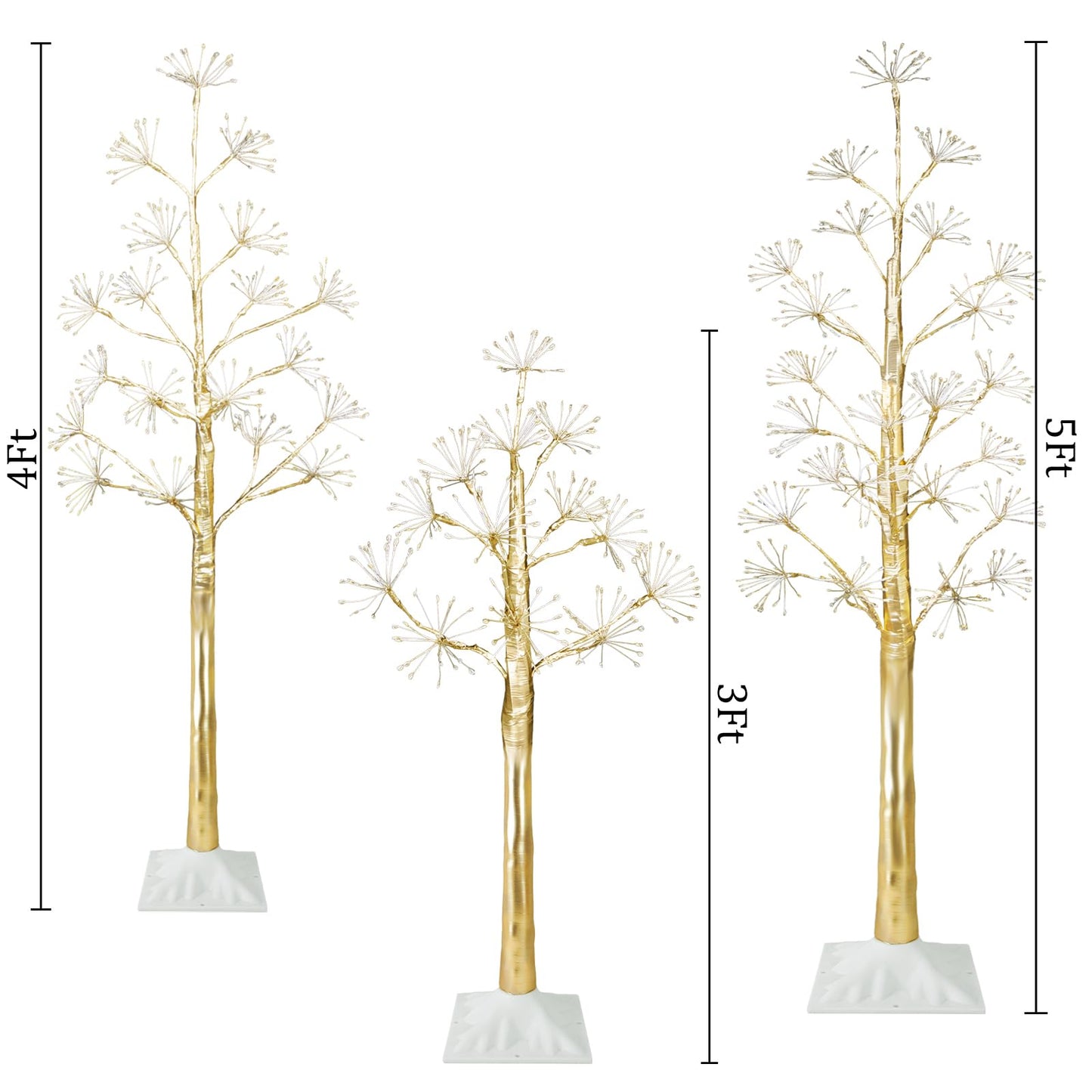 TORONTOKYO Set of 3 Lighted Birch Tree, 3 feet 4 feet and 5 Feet Warm White LED Artificial Tree, Light Up Christmas Twig Trees for Thanksgiving Christmas Party Indoor Outdoor Decoration