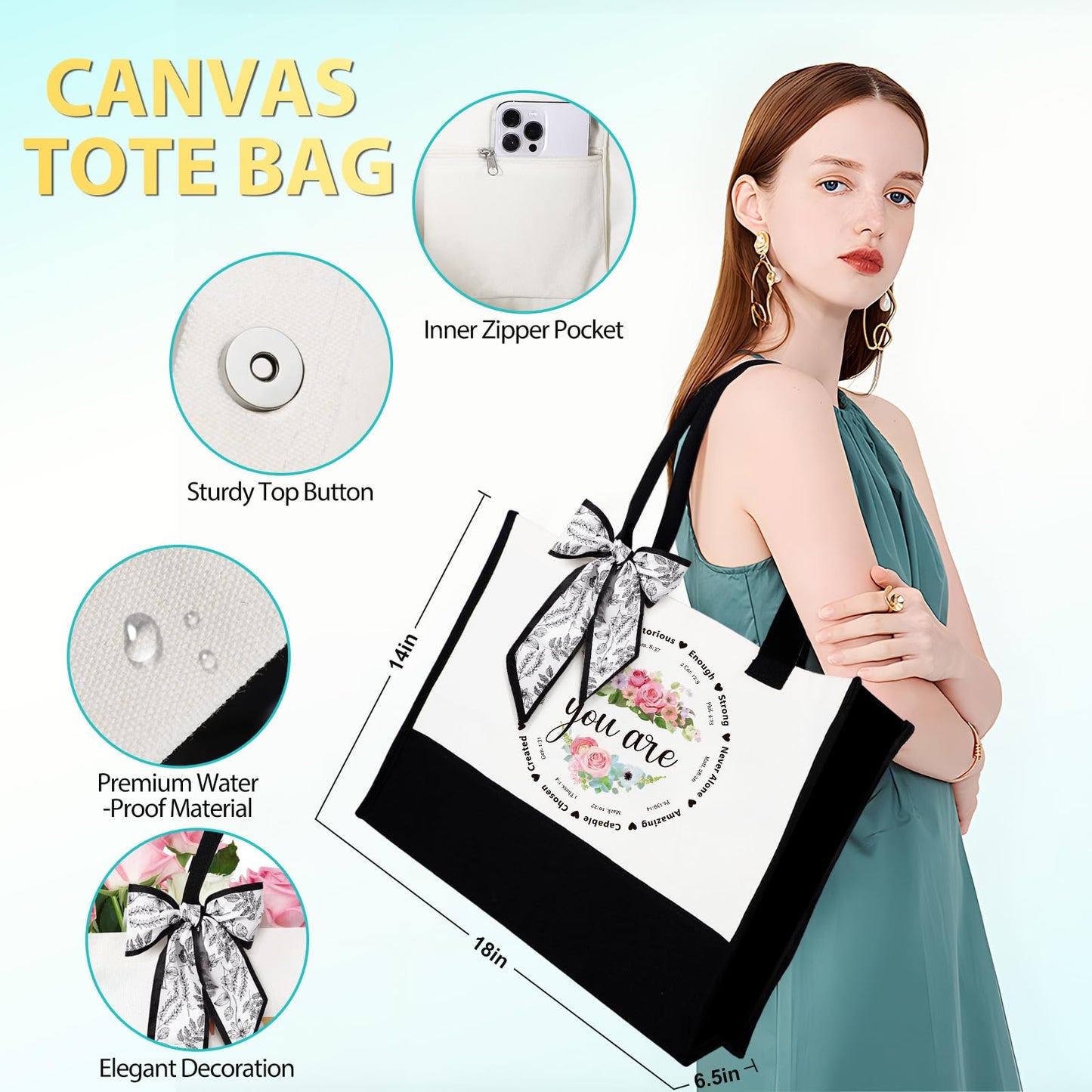 Christian Gifts for Women - Faith Based & Religious Gifts for Mom & Grandma: Bible Verse Tote Bags for Birthday & Christmas
