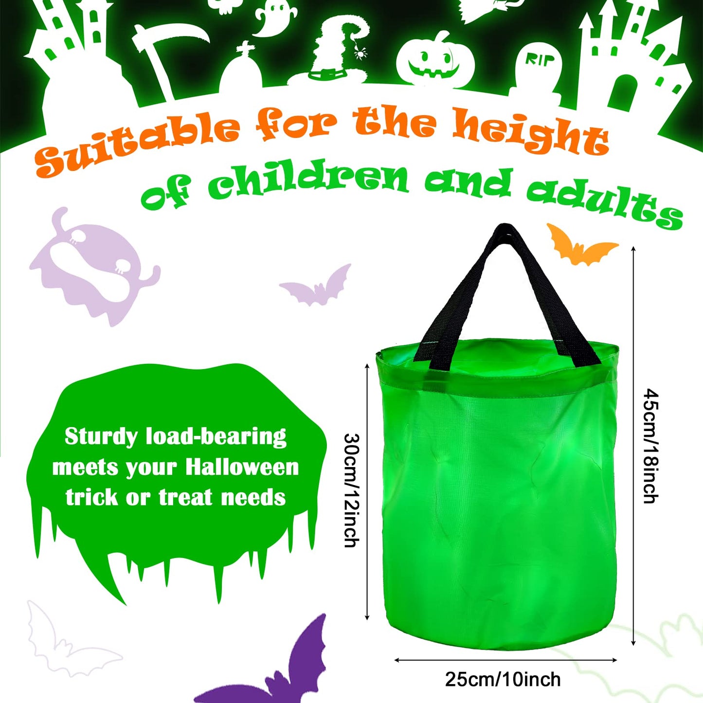 Shappy 4 Pieces LED Light Up Halloween Bucket Candy Bags Light Up Trick or Treat Bags Reusable Goody Bucket for Halloween Party Favor Supplies(Green, Purple, Black, Orange,Classic Style)