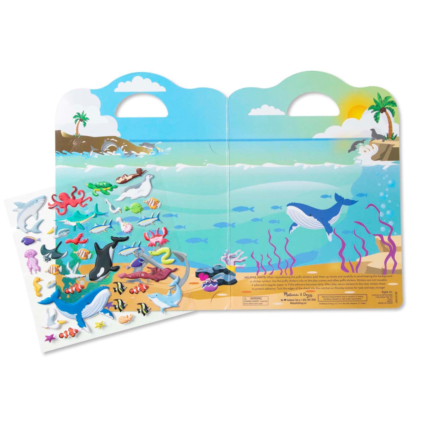 Melissa & Doug Ocean Puffy Sticker Play Set Travel Toy with Double-Sided Background, 40 Reusable Puffy Stickers