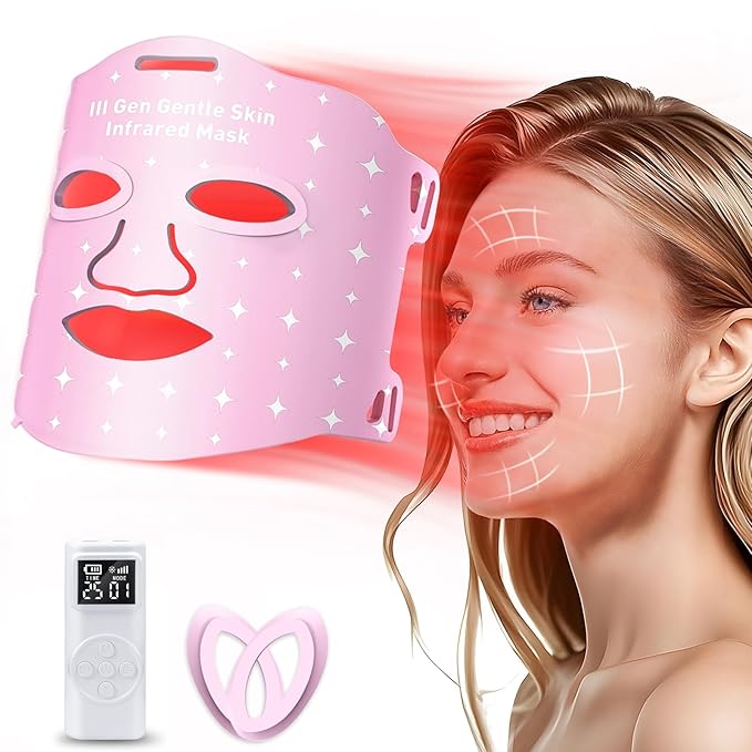 Red Light for Face,Heated LED Face Mask Light,25°C-32°C Heated Infrared Red Face Mask Light,Anti-Aging Infrared Mask