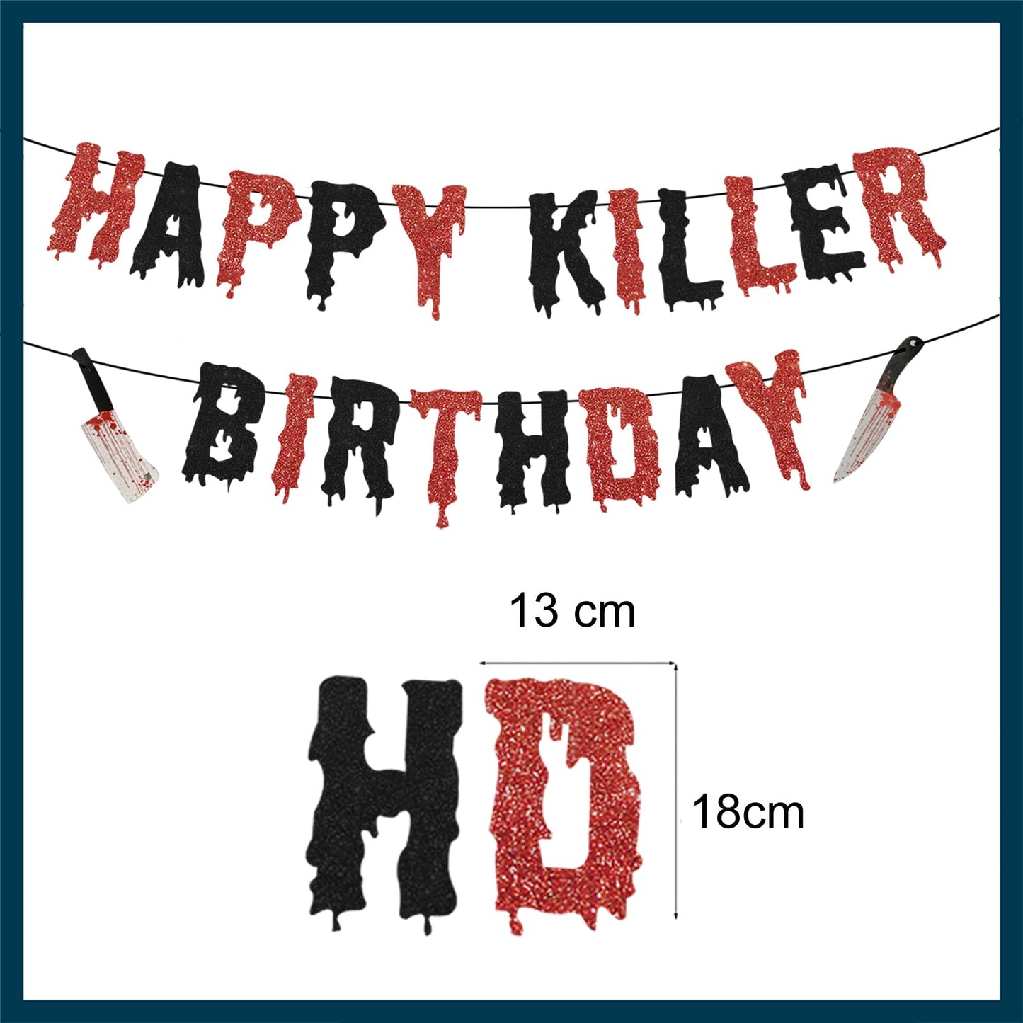 Halloween Happy Birthday Decoration,Pre-assembled Have A Killer Birthday Banner Glittery Red and Black Decor for Horror Spooky Themed Birthday Party