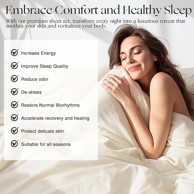 GroundBam Silver Infused Bed Sheets Set, Temperature-Regulating Fabric with Self-Cleaning Technology for 3X Freshness Sleep, Genuine 100% Organic Viscose Derived from Bamboo (OffWhite, King)