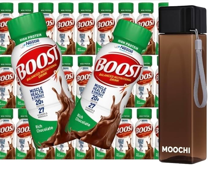 Boost- High-Protein Ready-to-Drink Chocolate Beverage 28 Count with Free Reusable Water Bottle — Custom bundled by MOOCHI