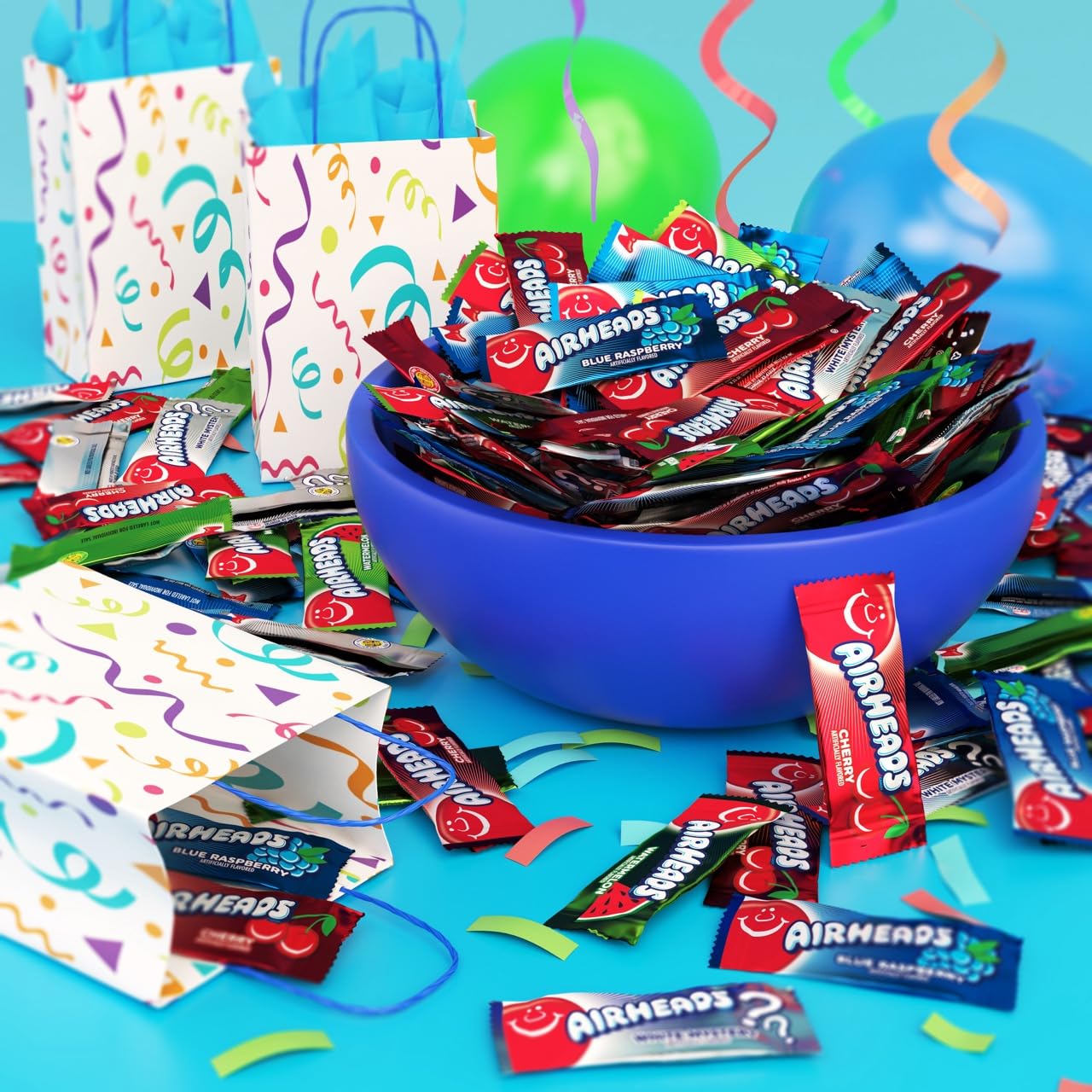 Airheads Candy Mini Bars, Assorted Flavors, Individually Wrapped, Non-Melting, Party, 5 Pound Bag
