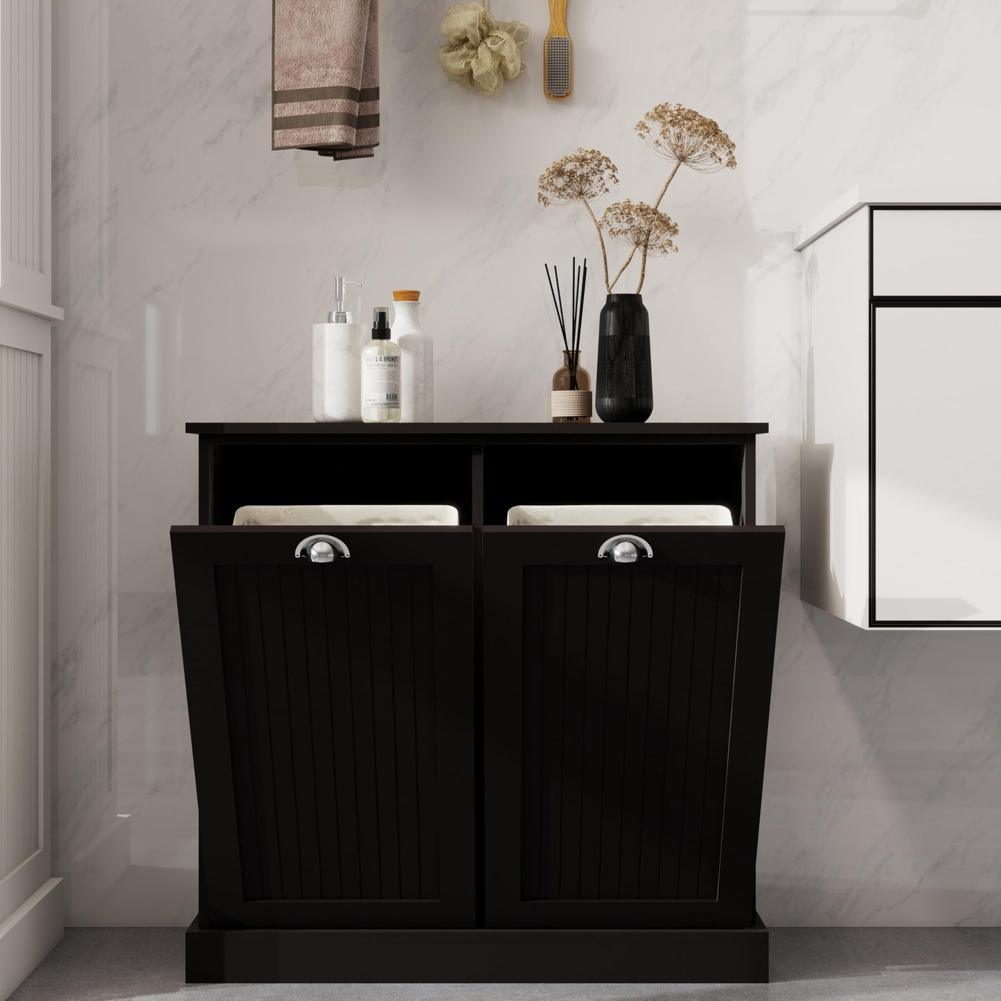 Two Compartment Tilt Out Laundry Sorter Cabinet Black