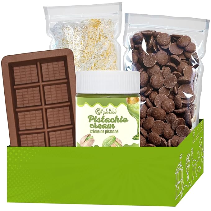 Dubai Chocolate Bar DIY Kit – Includes Mold, 12.3 oz Melting Wafers, 3.5 oz Kataifi, 7 oz Pistachio Spread – Gift Kit for ...