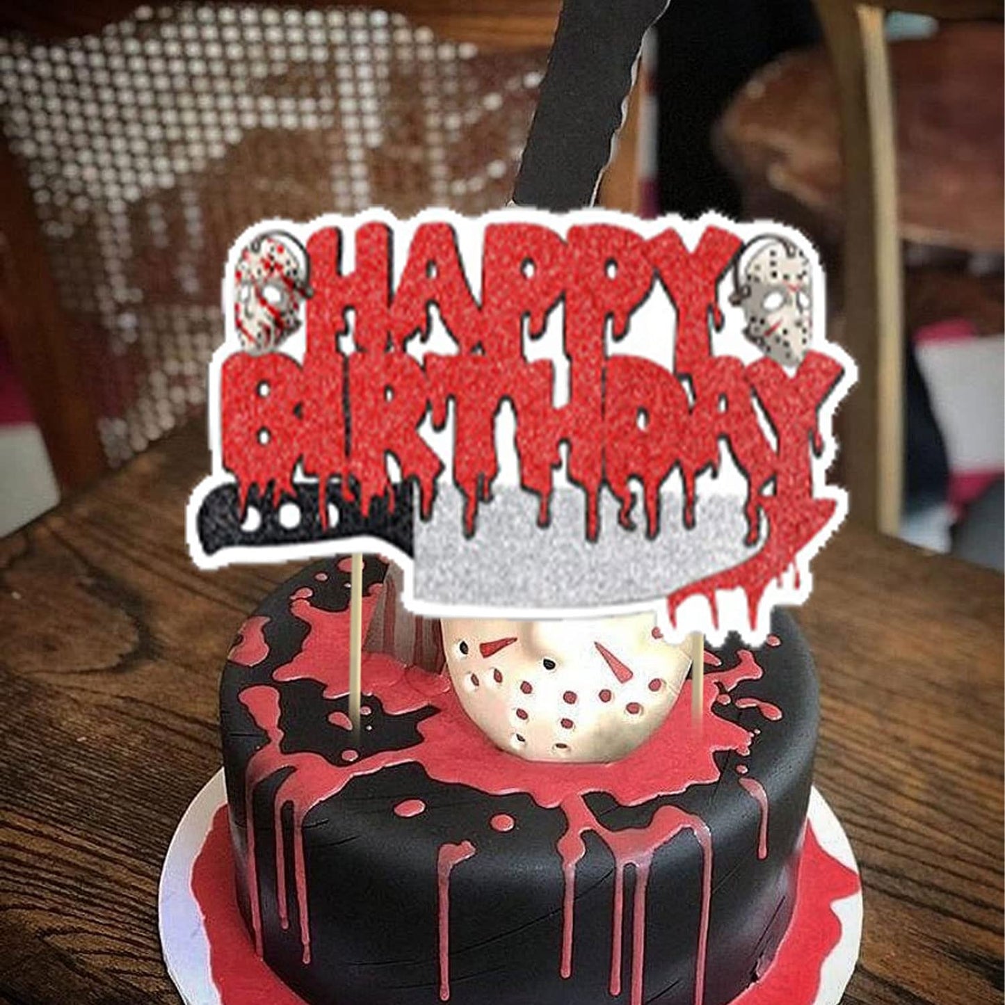 Party Decorations,Birthday Party Supplies for Horror Movie Party Supplies Includes Banner - Cake Topper - 12 Cupcake Toppers - 18 Balloons