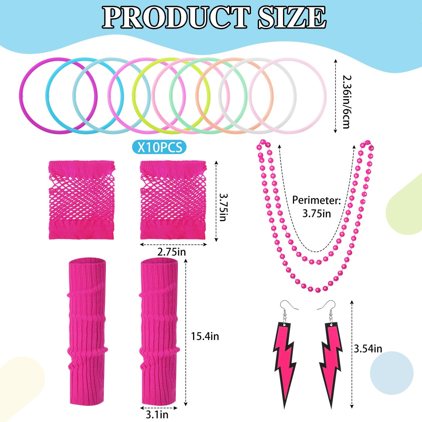Cindeer 80s Fancy Dress Costume Accessories for Women Neon Hat Fanny Pack Leg Warmers Necklace Set for Retro 80s 90s Party