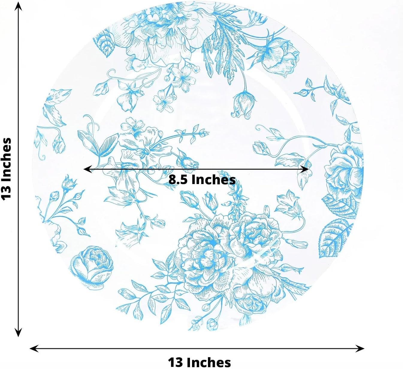 Efavormart 6 Pack Floral Acrylic Charger Plates in French Toile Pattern, Clear Light Blue Round Dinner Charger Event Tabletop Decor - 13"