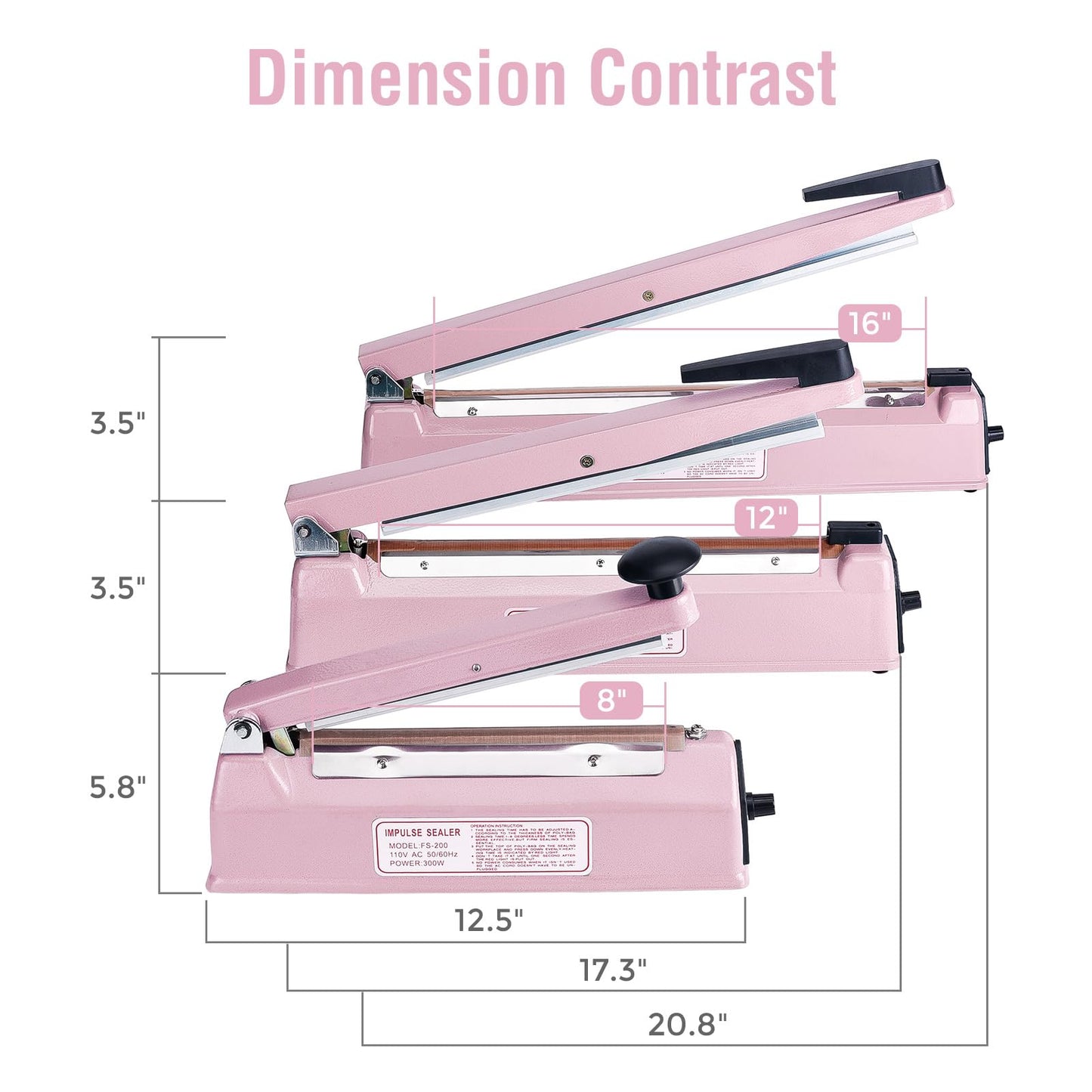 METRONIC Impulse Sealer 8 inch, Manual Heat Sealer Machine for Plastic Bags, Shrink Wrap Bag Sealers Heavy Duty Sealing Machine with Repair Kit (Pink)
