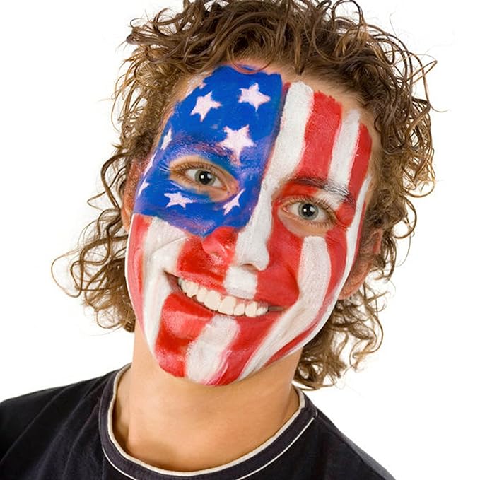 MEICOLY Red White Blue Face Body Paint Set,4th of July Accessories,4th of July Face Paint,4th of July Outfits for Women,Patriotic Independence Day Pride Face Paint with Painting Brushes and Sponges