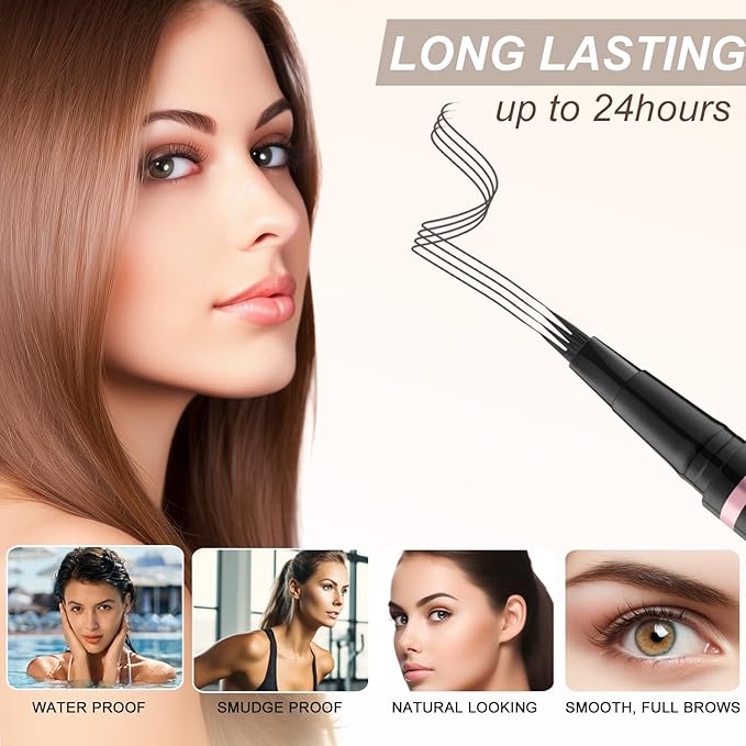 Eyebrow Pencil,2-in-1 Waterproof Eyebrow Pen with 4 Tip Brow Pen and Ultra-Precise Brow Pencil,with Dual-ended Eyebrow Brush,Eyebrow Makeup for Natural Looking Eyebrows-Dark Grey