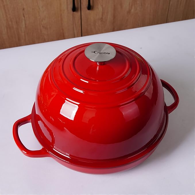 Enameled Cast Iron Bread Pan, Sour Dough Artisan Bread Oven – Red – Round 26 cm, 6.25 L (6.6 qt) – Boule Pan with a Deep Lid for Steam Baking
