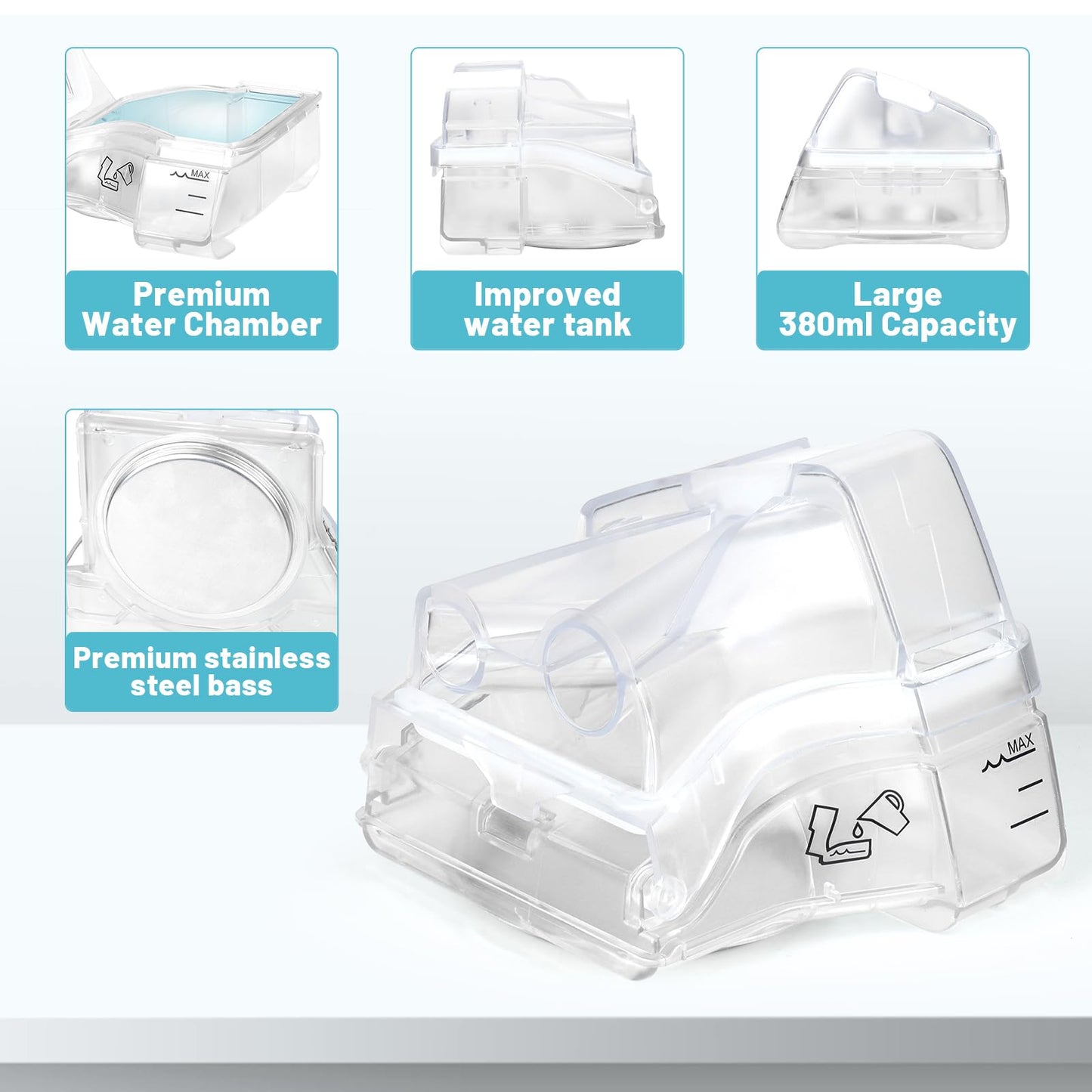 MAXMEDI Water Chamber for ResMed AirSense 10, Replacement Water Tank with 24 Packs AirSense 10 Filters, Reliable Seal & Easy Install S10 CPAP Supplies