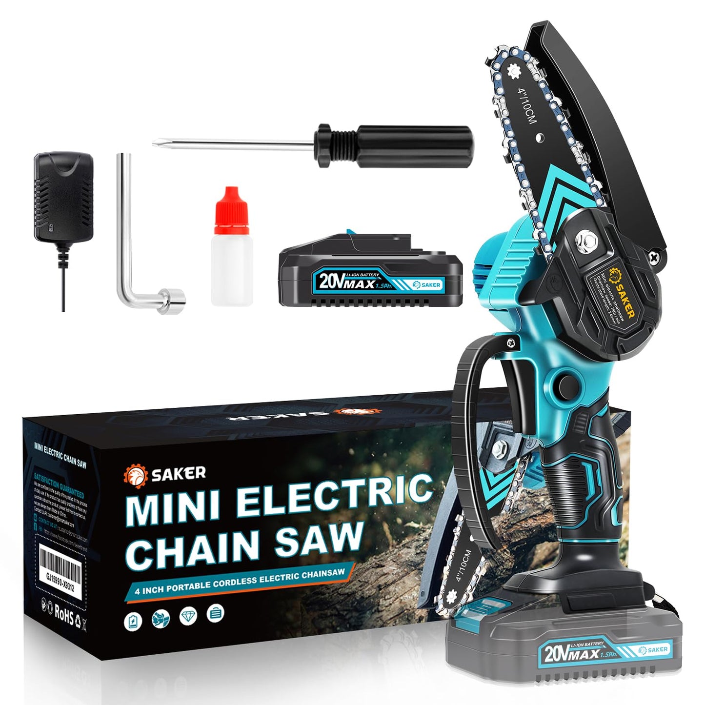 Saker Mini Chainsaw,Portable Electric Chainsaws Cordless,Handheld Chain Saw Pruning Shears Chain Saws for Tree Branches,Courtyard,Household and Garden,Christmas Gifts for Men Dad Husband Women