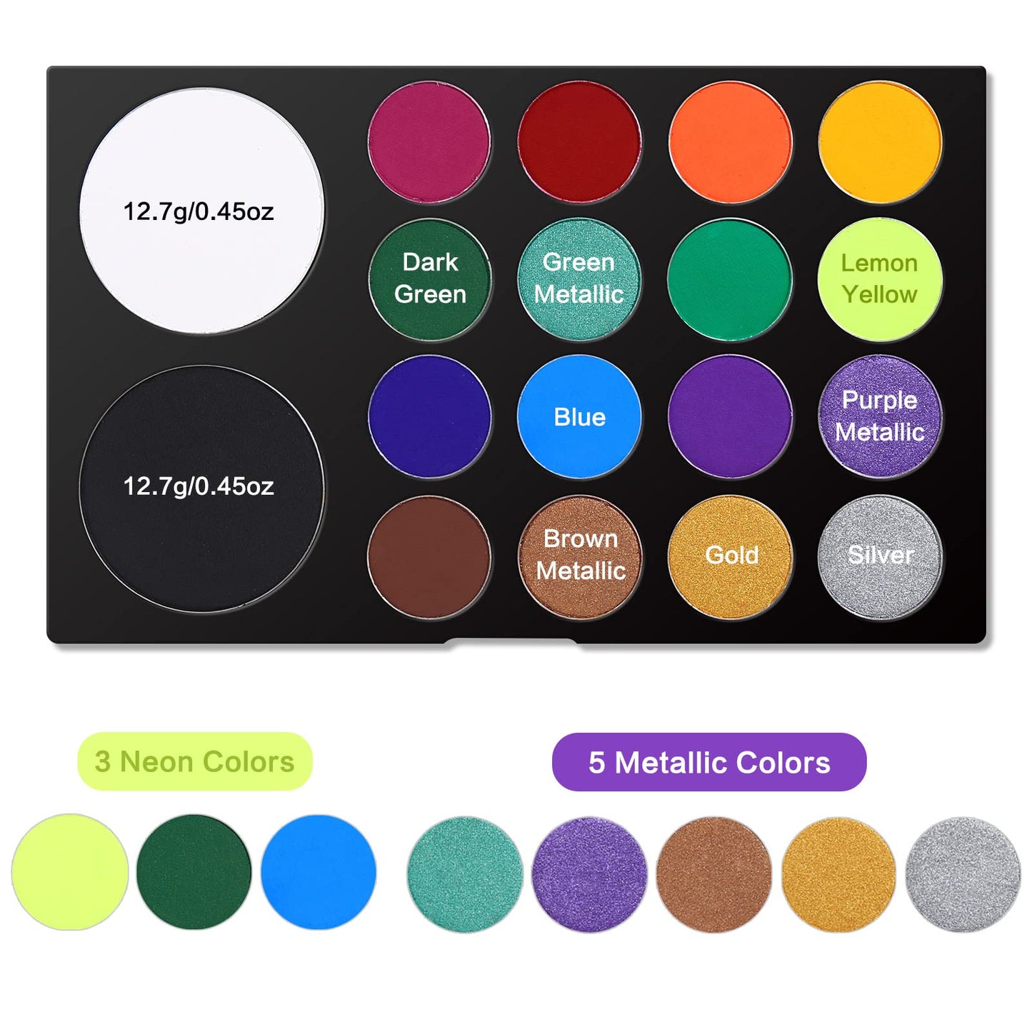 UCANBE Face Paint Kit + 10pcs Paint Brush Water Activated Body Paint SFX Makeup Palette for Cosplay Halloween Black White Face Painting Kits for Adults Matte Neon Special Effects Makeup Kit