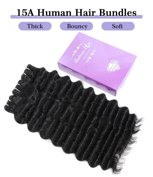 FASHION PLUS Raw Human Hair Bundles, Loose Deep Wave Bundles Human Hair 16 Inch Loose Wave Bundles Human Hair Real Raw Bundles Thick and Soft, Triple Lifespan 1 Bundle