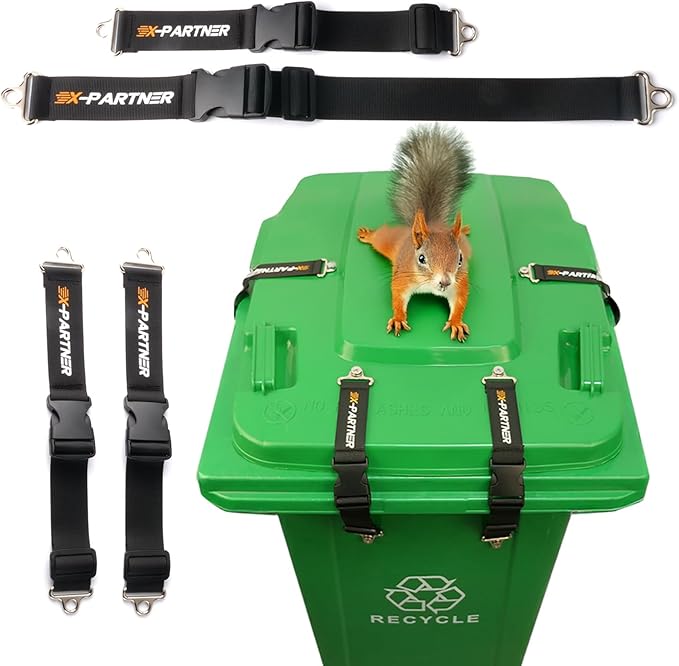 Heavy-Duty Bear Proof Trash Can Locks - Animal-Proof Garbage Can Lid Straps for 28-96 Gallon Outdoor Bins, Secure Locking Buckle Against Raccoons & Wildlife (Black, 4PCS)