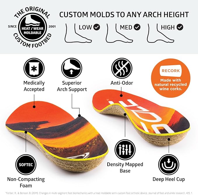 SOLE Performance Medium Insoles - Custom Moldable Orthotic Support for Any Arch Type, Plantar Fasciitis Relief - Mens Size 8/Womens Size 10, 1 Pair