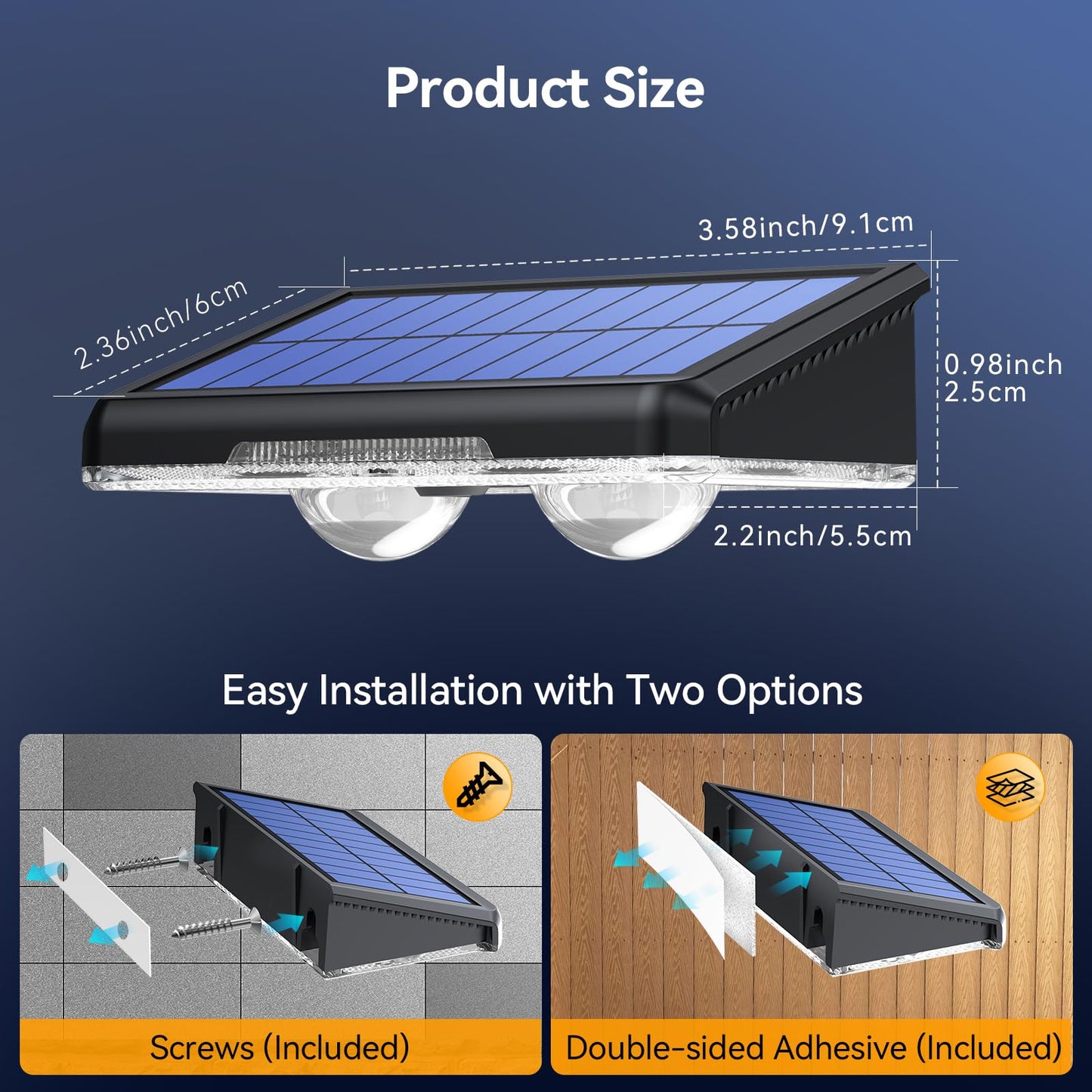 TECKNET Solar Fence Lights Outdoor 8 Pack, 3 Modes 3500K/4500K/6500K, IP66 Waterproof LED Deck Light, Dusk to Dawn Fence Lights Solar for Wall, Railing, Step, Patio, Pool, Backyard, Outside