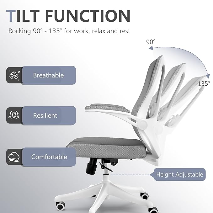 Office Chair, Ergonomic Comfort Home Desk Chair, Mid Back Gaming Chair with Wheels, Adjustable Height, Lumbar Support, Flip-up Armrest with 350LBS Capacity
