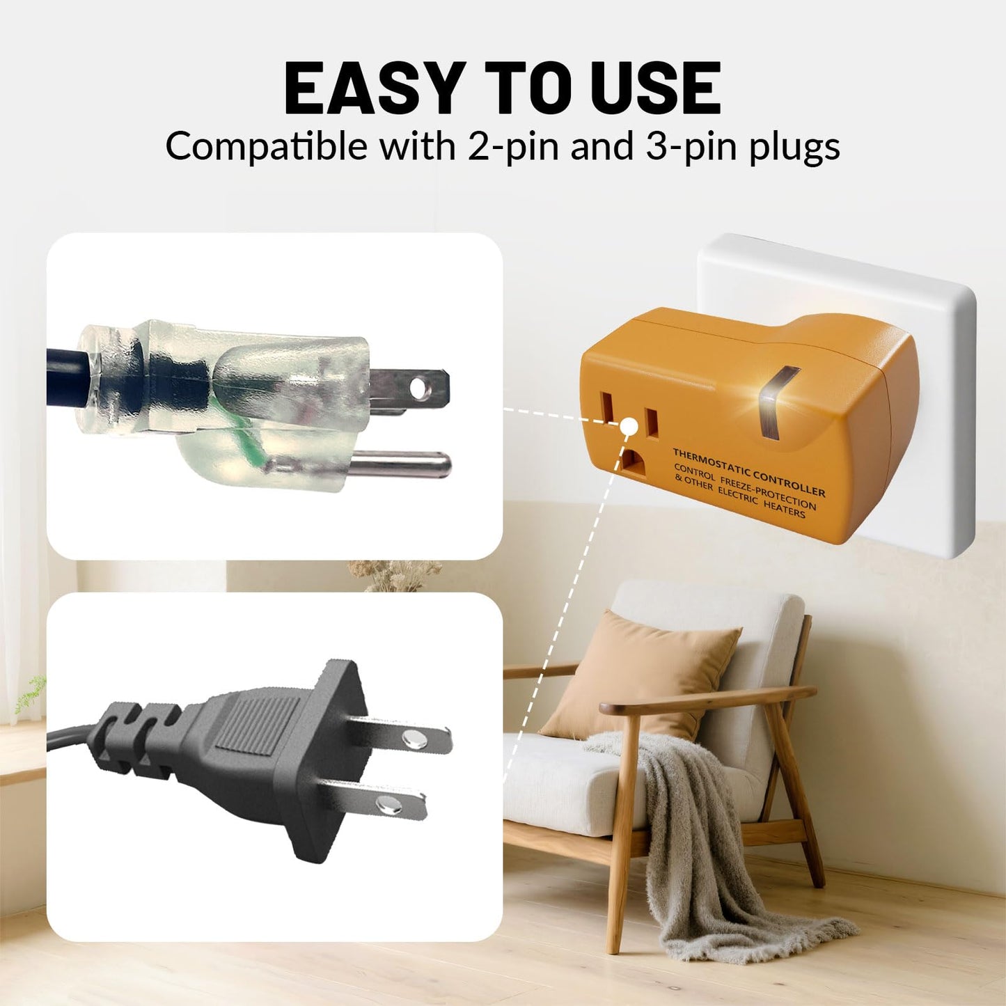 MAXKOSKO 2 PCS Freeze Thermostatically Controlled Outlet，Automatically Turn On Below 38 °F and Off Over 50 °F