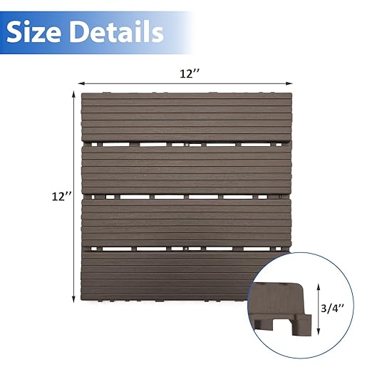 36 PCS 12x12 Inch Interlocking Deck Tiles - Waterproof All-Weather Outdoor Patio Flooring for Pool, Balcony, Backyard, Porch & Garden, Chocolate
