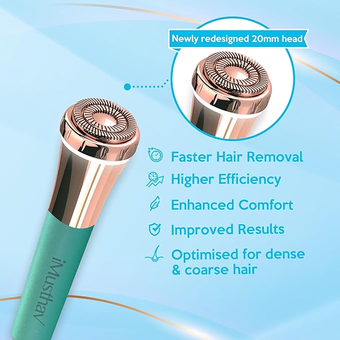 Facial Hair Remover for Women – Painless Flawless Electric Razor, Epilator & Trimmer 18K Gold-Plated Dual Ring Floating Head 20mm, USB Rechargeable, 360° LED Light for Face, Lip & Chin
