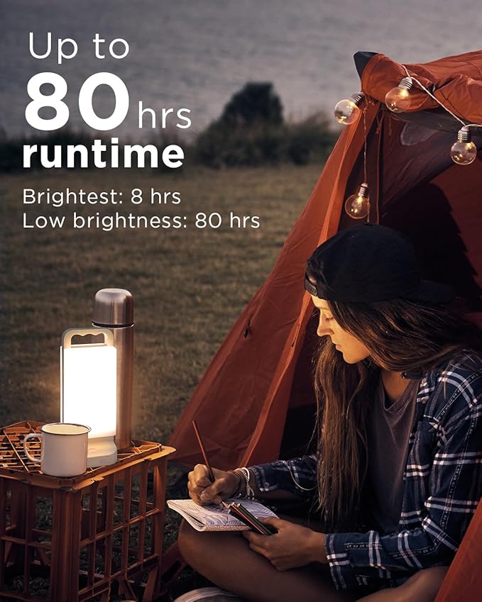Solar Camping Lantern 6000mAh 2 Pack, USB Rechargeable Camping Light & Power Supply, Dimmable LED Night Lamp with Up to 80Hrs Runtime, Survival Gear for Emergency, Hurricane, Hiking & Outdoor, Indoor