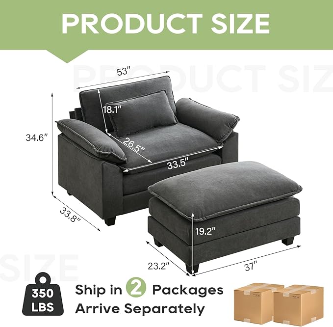 Oprisen 53" Modular Sectional Sofa, Comfy Cloud Couch Sectional Sofa with Ottoman, Velvet Sofa Sleeper Deep Seat Sofa with Throw Pillows for Living Room (Blue Gray)