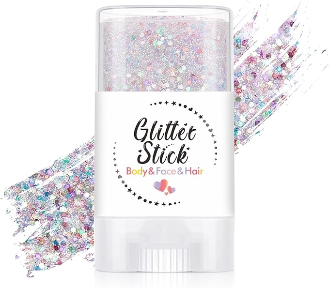 Body Glitter Stick, Holographic Sequins Face Glitter Makeup Neon Outfit Festival Rave Prom Party Accessories Hair Glitter ...