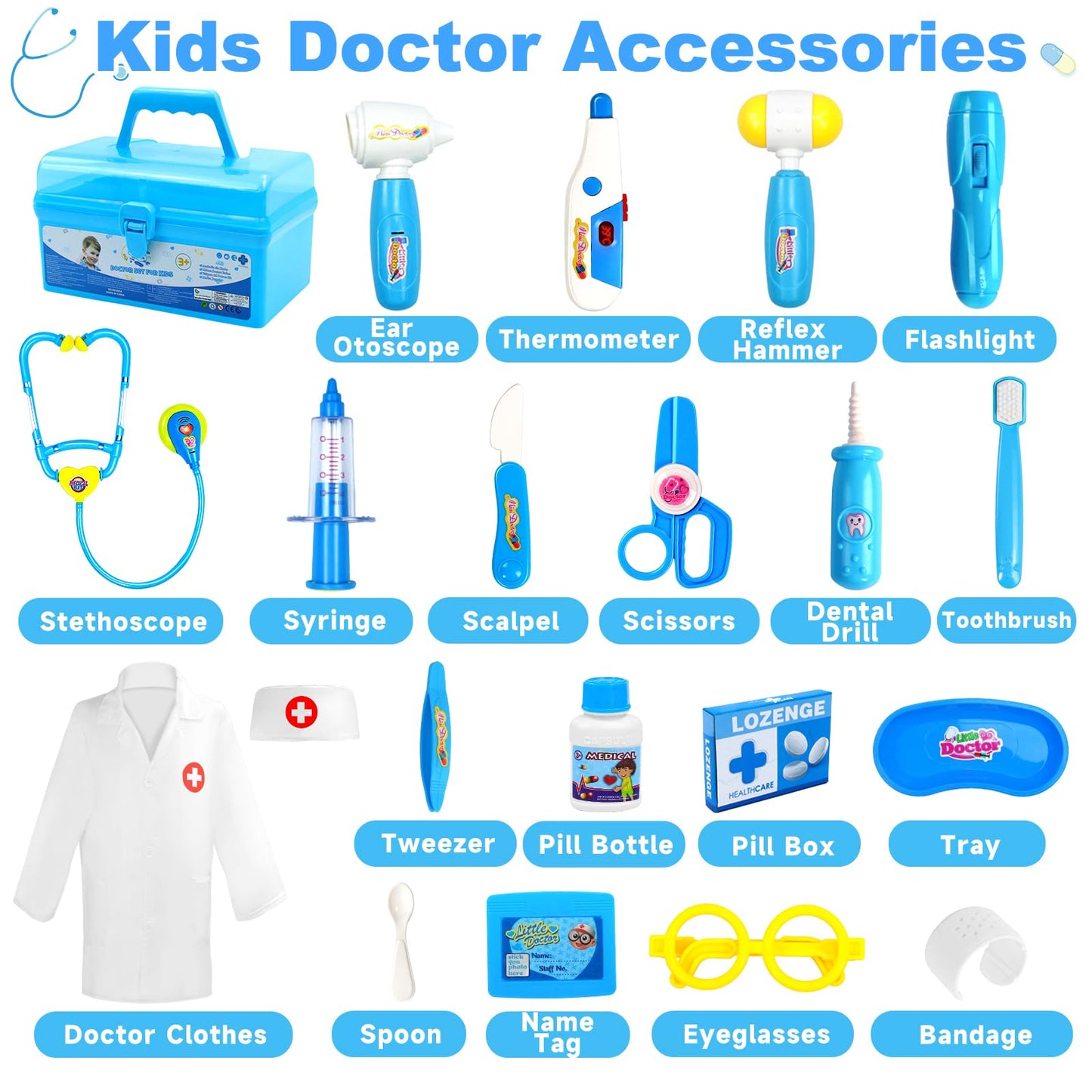 Doctor Kit for Toddlers 3-5 Dress Up Toys for 2 3 4 Year Old Girls Pretend Kids Doctor Play Set with Doctor Costume Toy Stethoscope for 2 3 4 5 6 Year Old Girls Boys Birthday Gifts