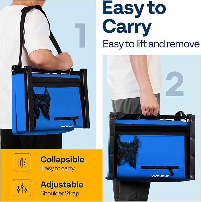 VIVOHOME Portable Stadium Seat for Bleachers with Back Support, Folding Bleacher Chair with Cup Holder and Shoulder Strap Blue