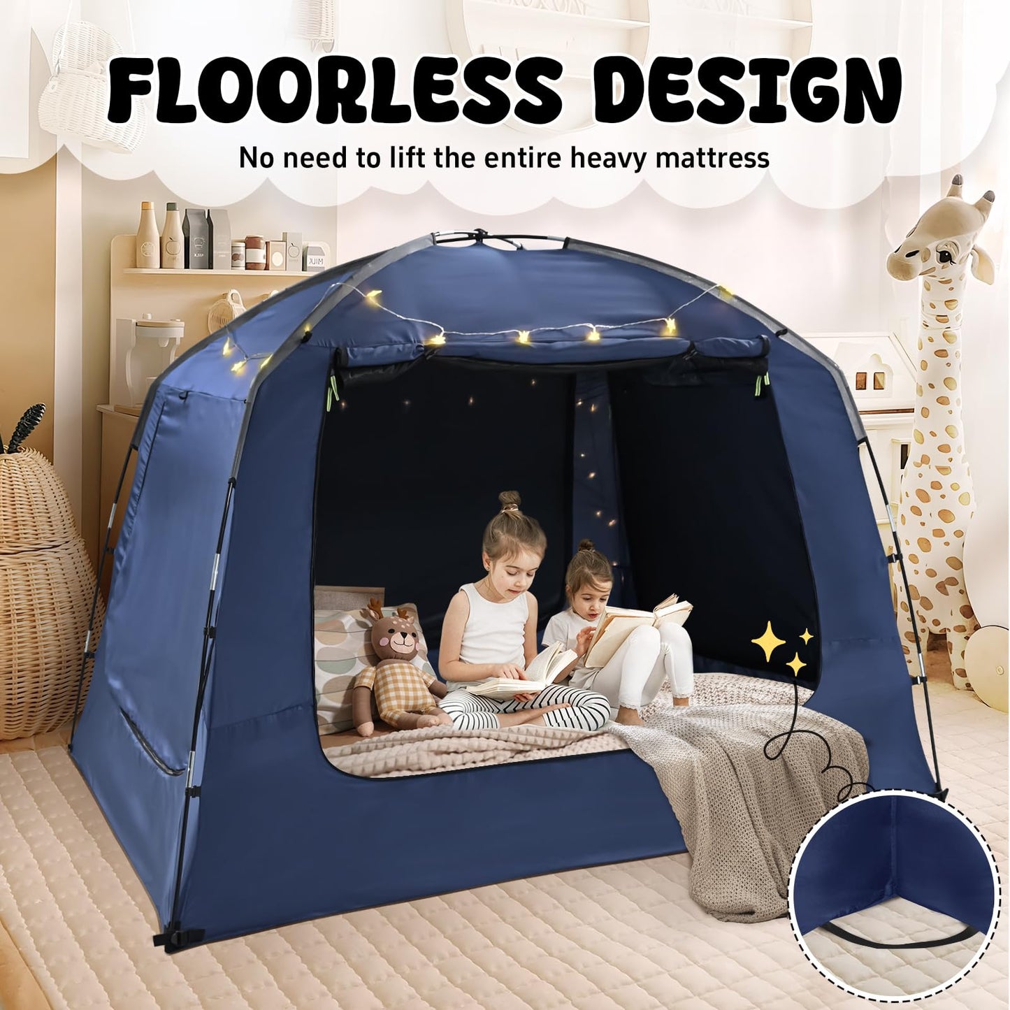 RIYDH Bed Tent Bed Canopy Breathable 100% for Adult and Kids Light Reduction Sleeping Dream Tents Indoor Portable Big Space with String Light 4 Doors Twin Full Queen King Size