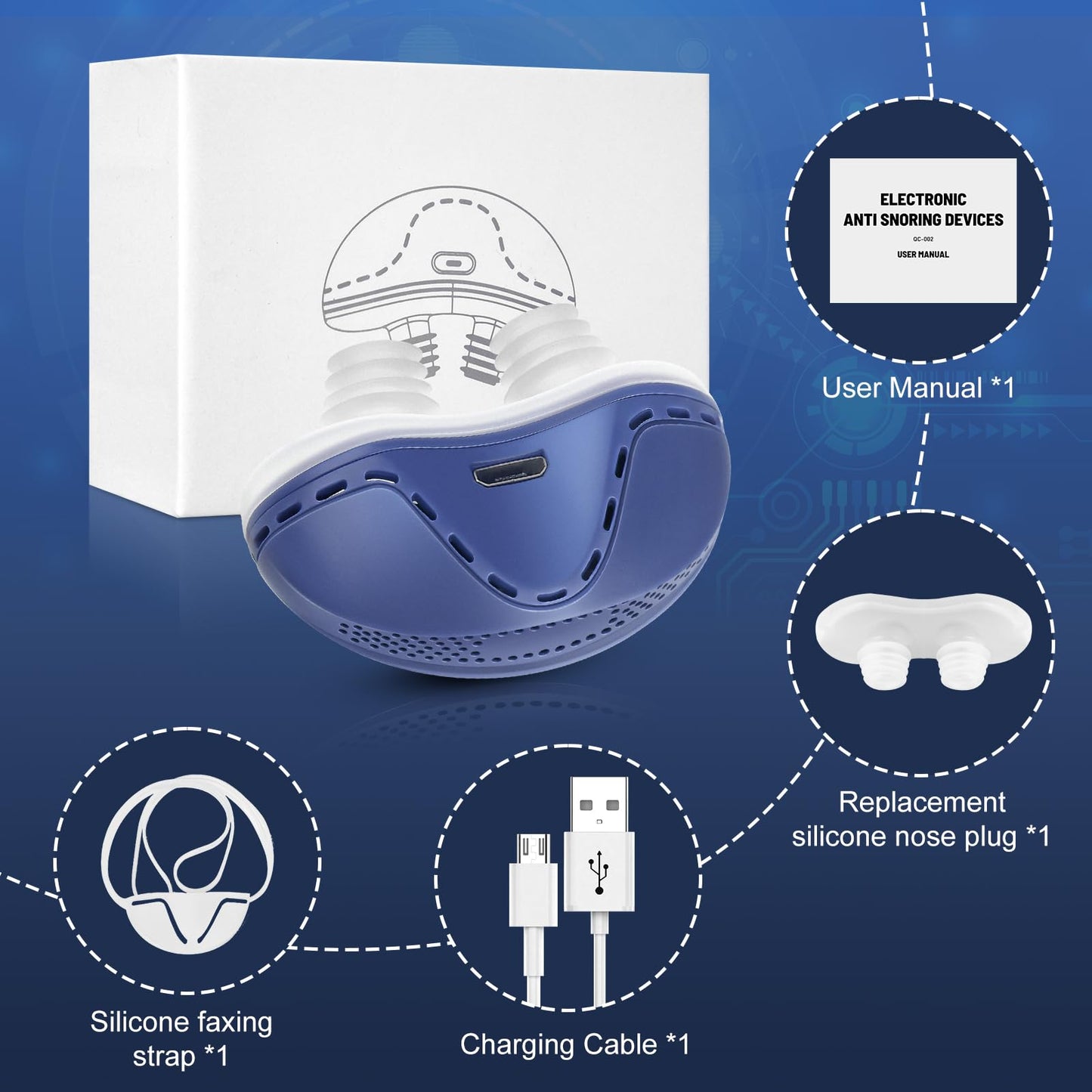 Anti Snore Device,Electric Snoring Solution,Mini Portable Stop Snoring Devices Stopper,Adjustable Wind Speed Snoring Prevention Nasal Dilators for Men & Women Travel,Blue