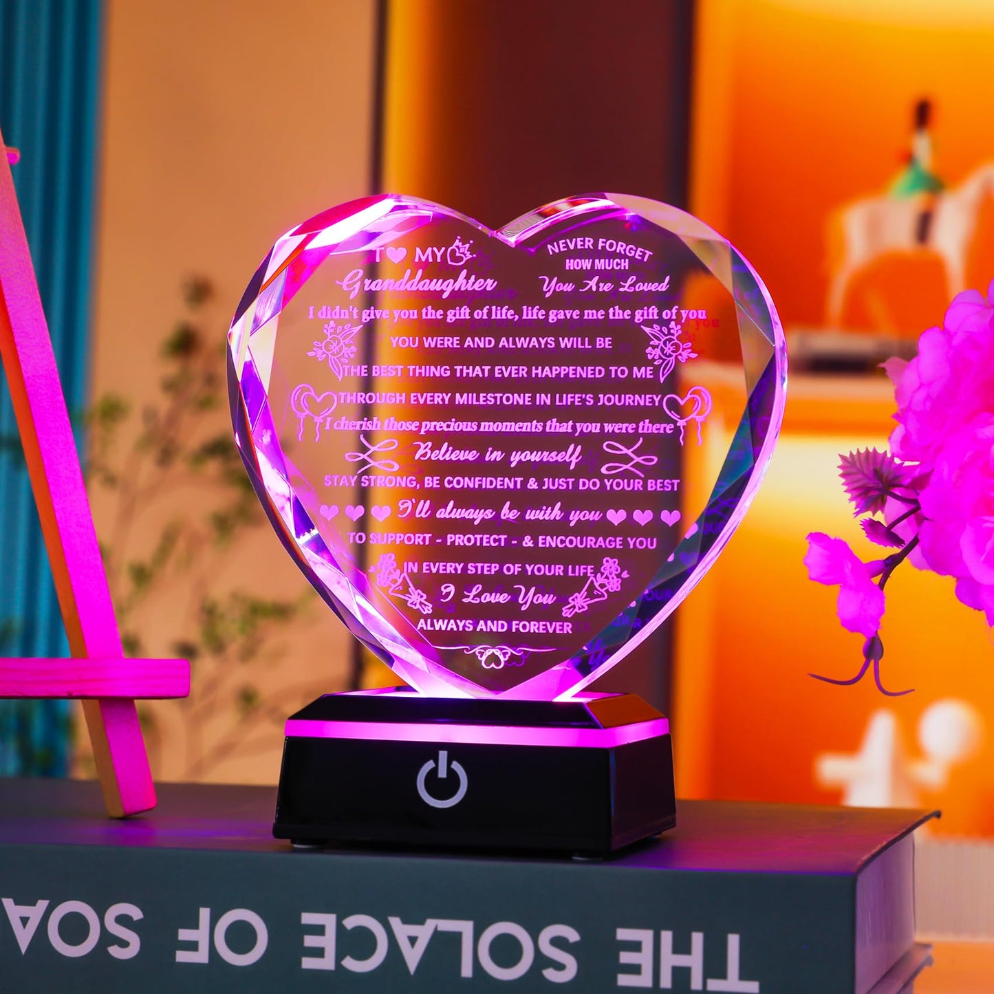 Arikyrist Granddaughter Gifts with Colorful LED Base Crystal Heart Birthday Gifts for Granddaughter from Grandparents Meaningful to My Granddaughter Gift for Christmas Wedding Day Graduation