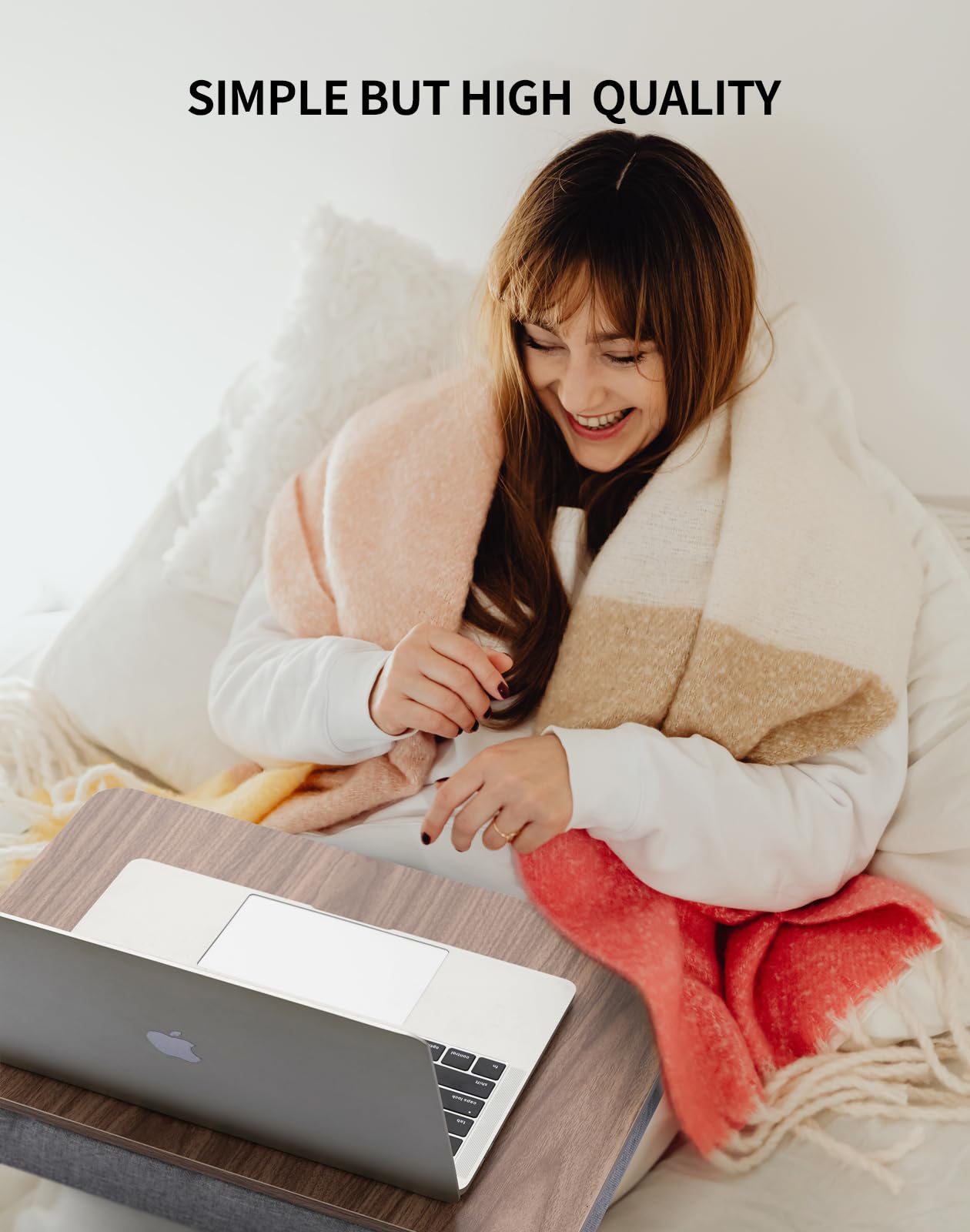 ZEAPTAC Lap Desk with Pillow Cushion, Portable Laptop Bed Desk, Fits up to 15.6 inch Laptop, Lap Stand for Bed & Couch & Carpet, Book Tablet/Drawing Board - Dark Brown Wood