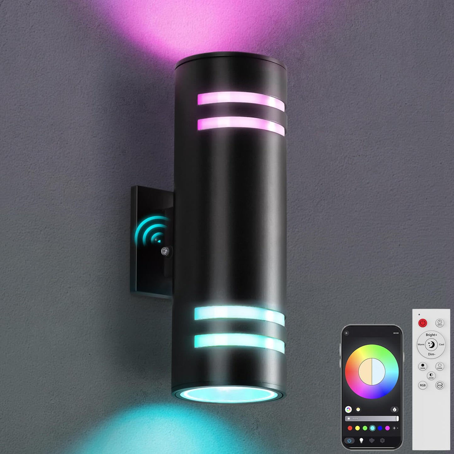 Zinola Smart Porch Lights RGBCW Outdoor Wall Lights, Modern Dusk to Dawn Outdoor Light Fixture Color Changing Up and Down Lighting, Waterproof Sconce Compatible with Alexa Google Assistant